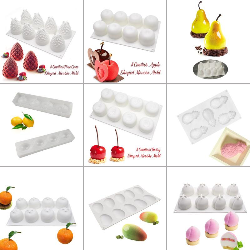 New Cherry Persimmon Pomegranate Strawberry Lemon Durian Fruit Series Cake Silicone Mold Baking Mousse Mould Cake Decoration