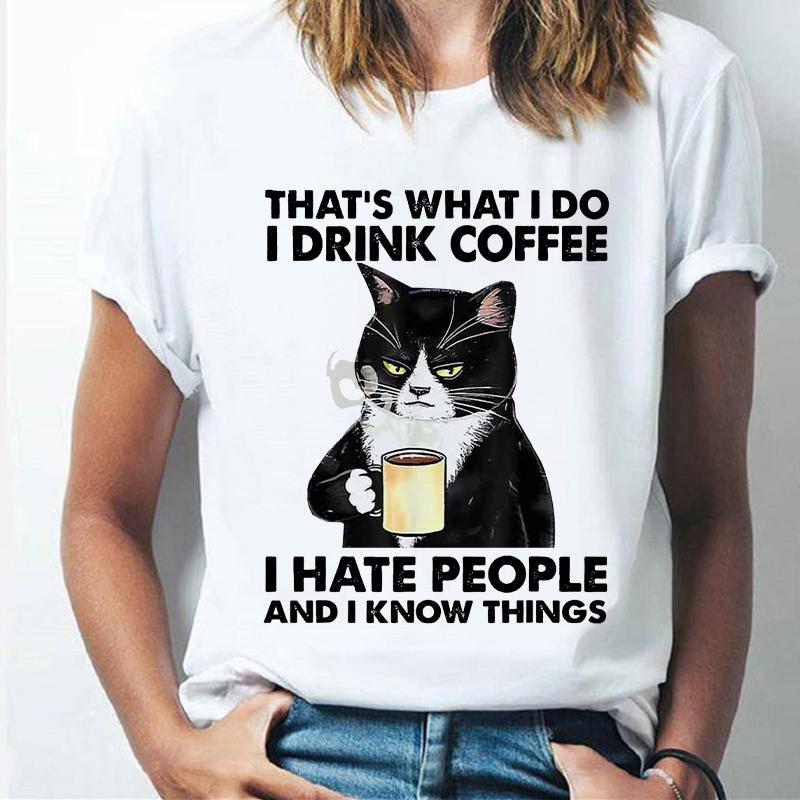 Women Tshirt Drink Coffee Cartoon Bear Print Harajuku Summer Tshirts Casual O-Neck Short Sleeve Tops Tee T Shirt Custom T-Shirt