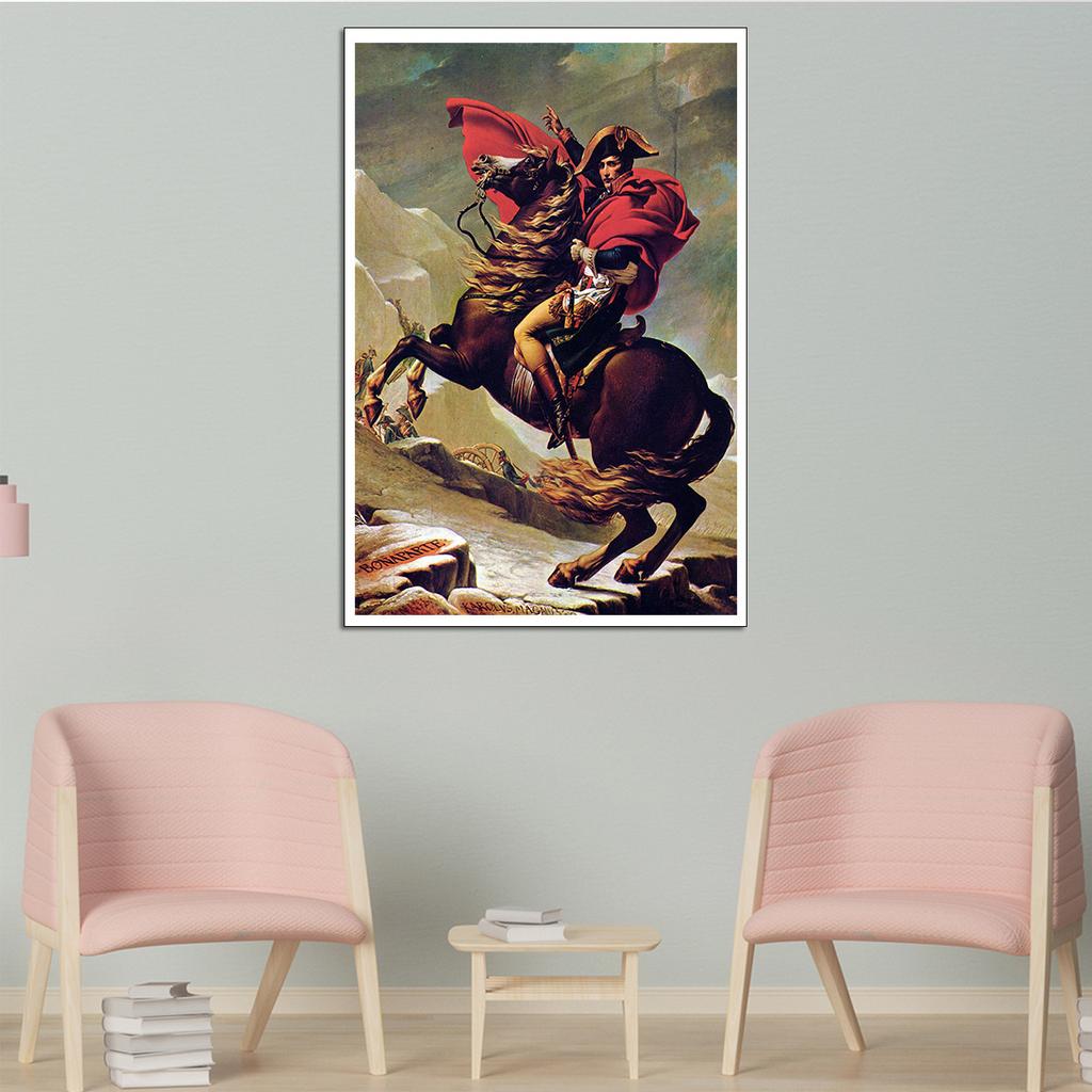 Napoleon Crossing The Alps St. Bernard Decorative Hangings Wall Figure Garden Decoration Canvas Painting Wall Art Kitchen