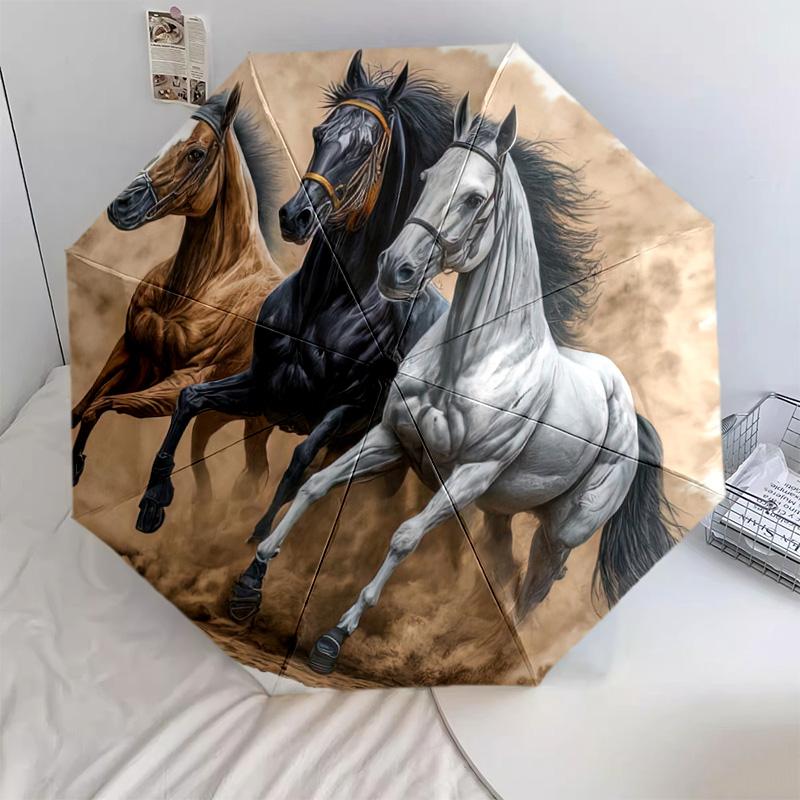 1Pc Horses Motion Automatic Umbrella - Suitable Travel Outdoor Portable Umbrella Birthday Gift Daily Essentials