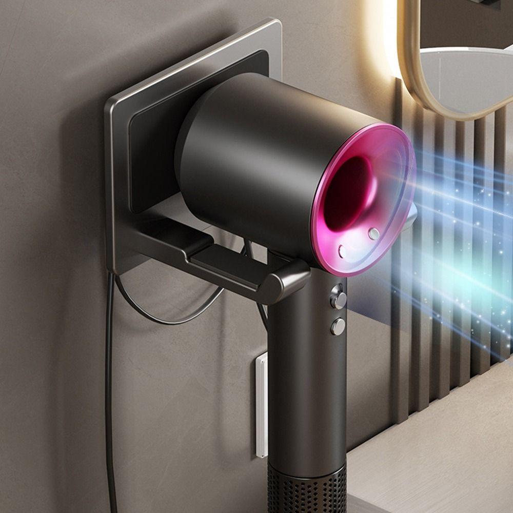 

Wall Mounted Hair Dryer Storage Rack Punch-free Hairdryer Stand Bathroom чорний