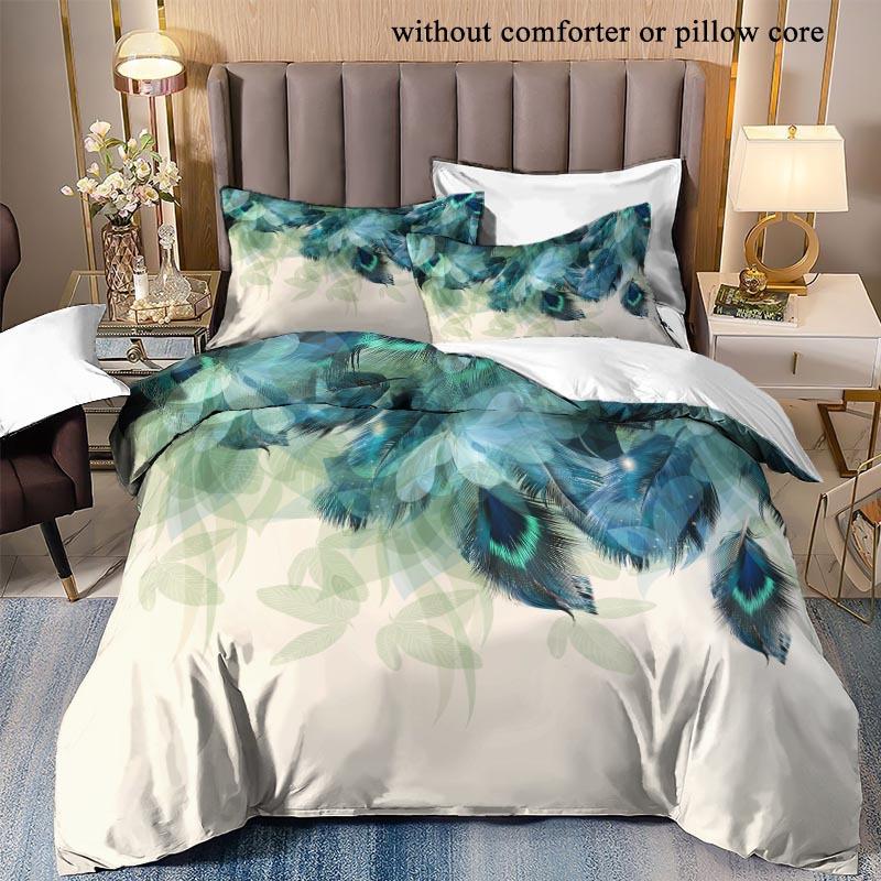 Peacock Feather 3D Digital Printing Three-Piece Set, Bedding Quilt Cover, Direct Sales