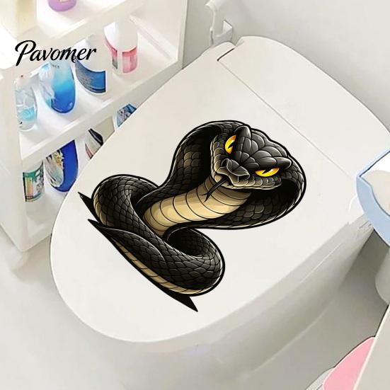 Chic Housewarming Gifts Funny Snake Toilet Lid Decal, Cartoon Sticker, Waterproof Decorations Wall Art Decor for Bathroom, Restroom, Fridge,