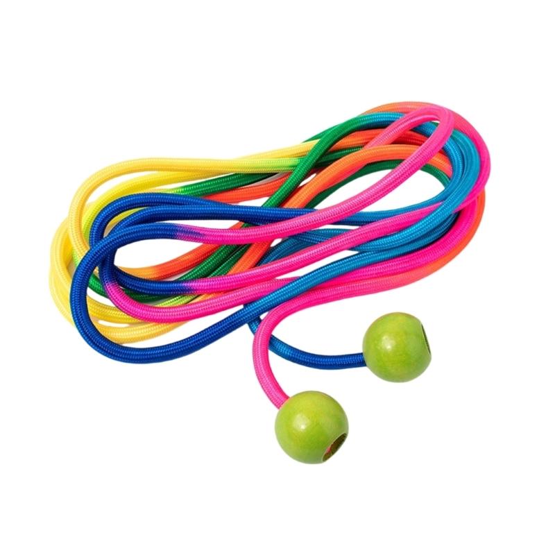 Outdoor Fun Group Skipping Rope Wooden Ball Handle Rainbow Long Rope Fitness Equipment for Party Game Easy to Use