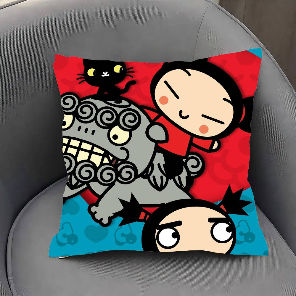 PPucca Cute Cartoon Pillow Case Fashion Square Pillowcase Bedroom Sofa Room Ins Decoration Leisure