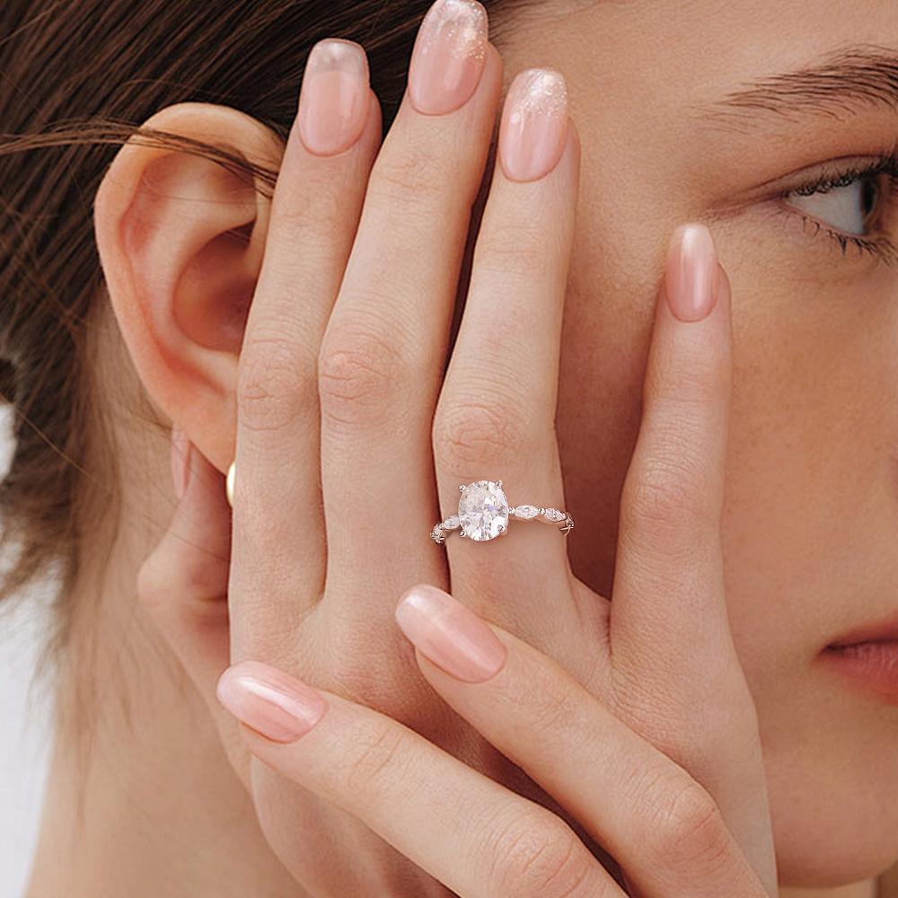 1ct 2ct Oval Cut All Moissanite Engagement Ring for Women CopperOval & Marquise Ring Wedding Bands Jewelry Gift