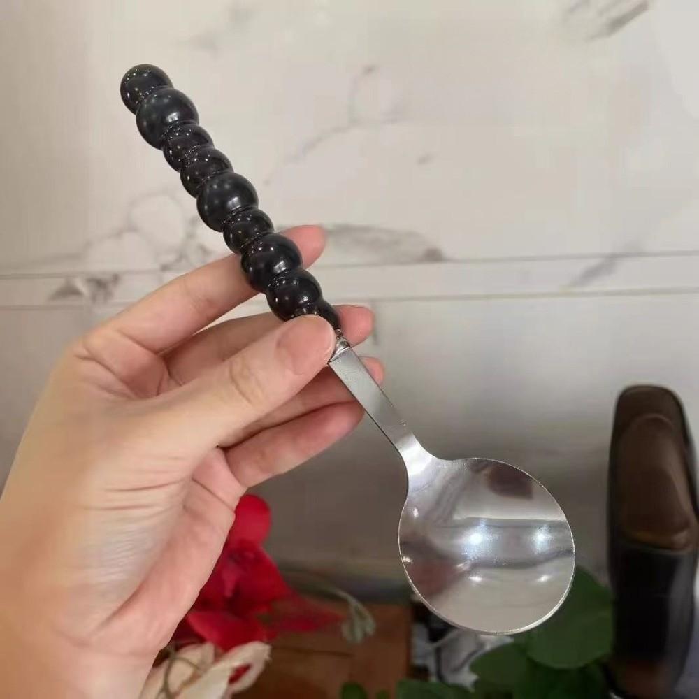 New Stainless Steel Pearl Handle Spoon Five-color Imitation Ceramic Stirring Spoons Long Handled Dessert Spoon Household