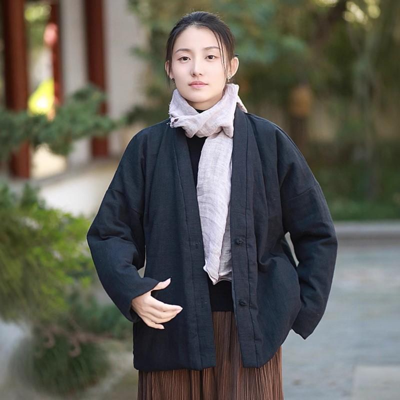 Johnature Women Vintage V-Neck Long Sleeve Winter Coats Solid Color Loose Warm Women Button Coats