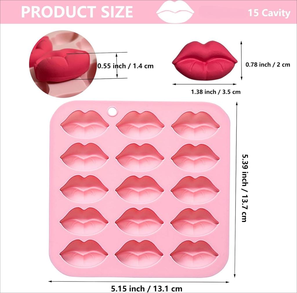 15-hole Lip Silicone Molds 3d Women Lips Holiday's Day Fondant Chocolate Mold for Candy, Candles, Ice Cube, Wedding Party Decor