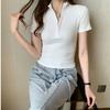 Summer New Slim Fit Cotton Short Sleeve Casual T-shirt Women Fashion Zipper Stand Temperament Simple Woman Tshirts Elegant Office Lady Tees Tops 26570