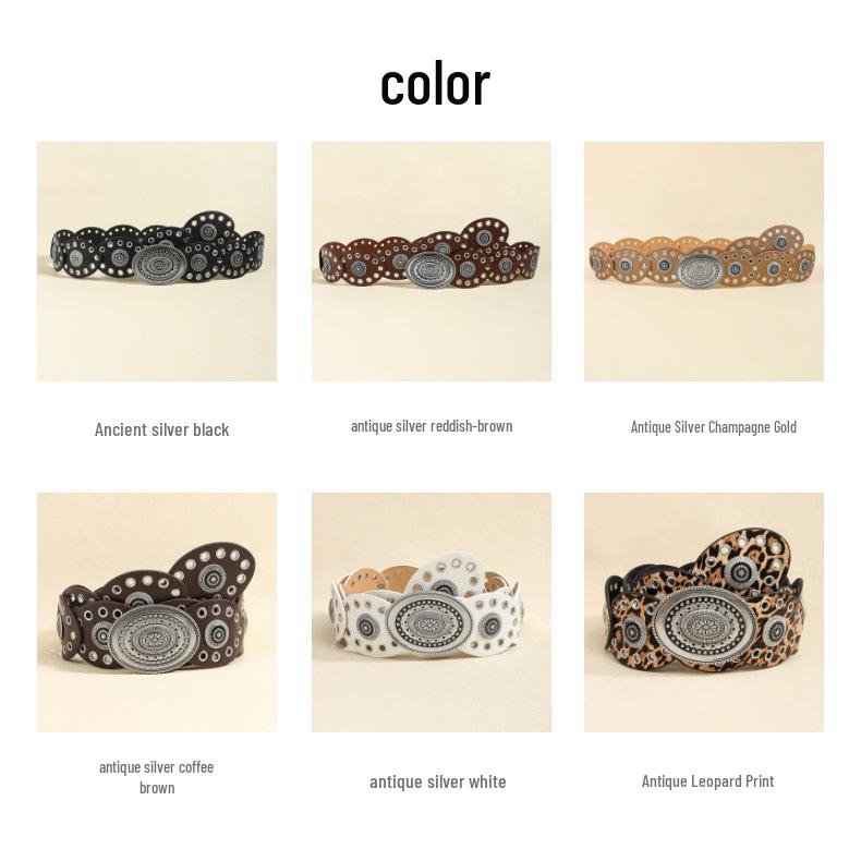 Women's Retro Wasteland-Style Oval Eyelet Waist Belt Dress