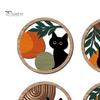 Cat Theme Wall Sign 4Pcs Black Decor Set, Boho Cartoon Hanging Art, Art Set Farmhouse Rustic Wooden Plants for Bedroom Living Room Office