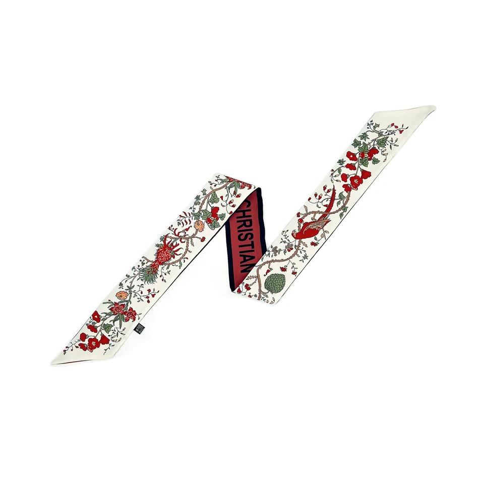 Französischer Frühlings-Hot-Sale: Damen-Twill-Tasche mit scharfem Hornriemen, Pflanzen- und Dschungeltiermotiven, Seidenband, Haarband und kleinem Schal mit Punktmuster