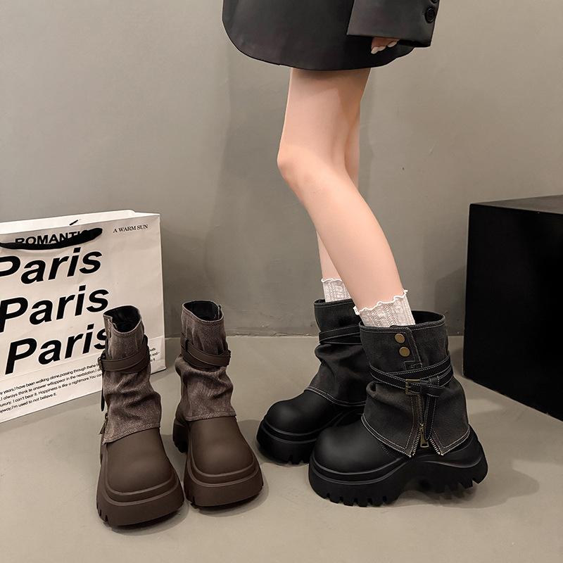 Vintage Thick-soled Martin Boots Children British Style Small Man Taller and Thinner Western Cowboy Short Boots Stacked Pants Tube Boots
