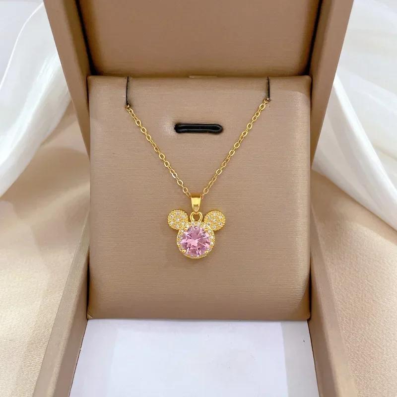 Stainless Steel Chain Zircon Head Necklaces for Women Girls Cartoon Jewelry Accessories Birthday Gifts for Friends
