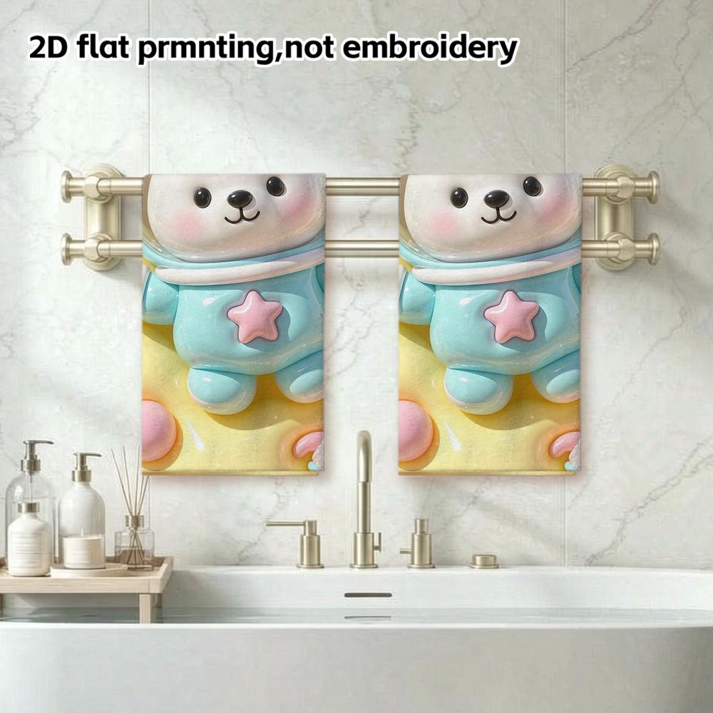 Kawaii Space Bear Astronaut Print Soft Absorbent Towel, Quick Dry Bath Hand Towel