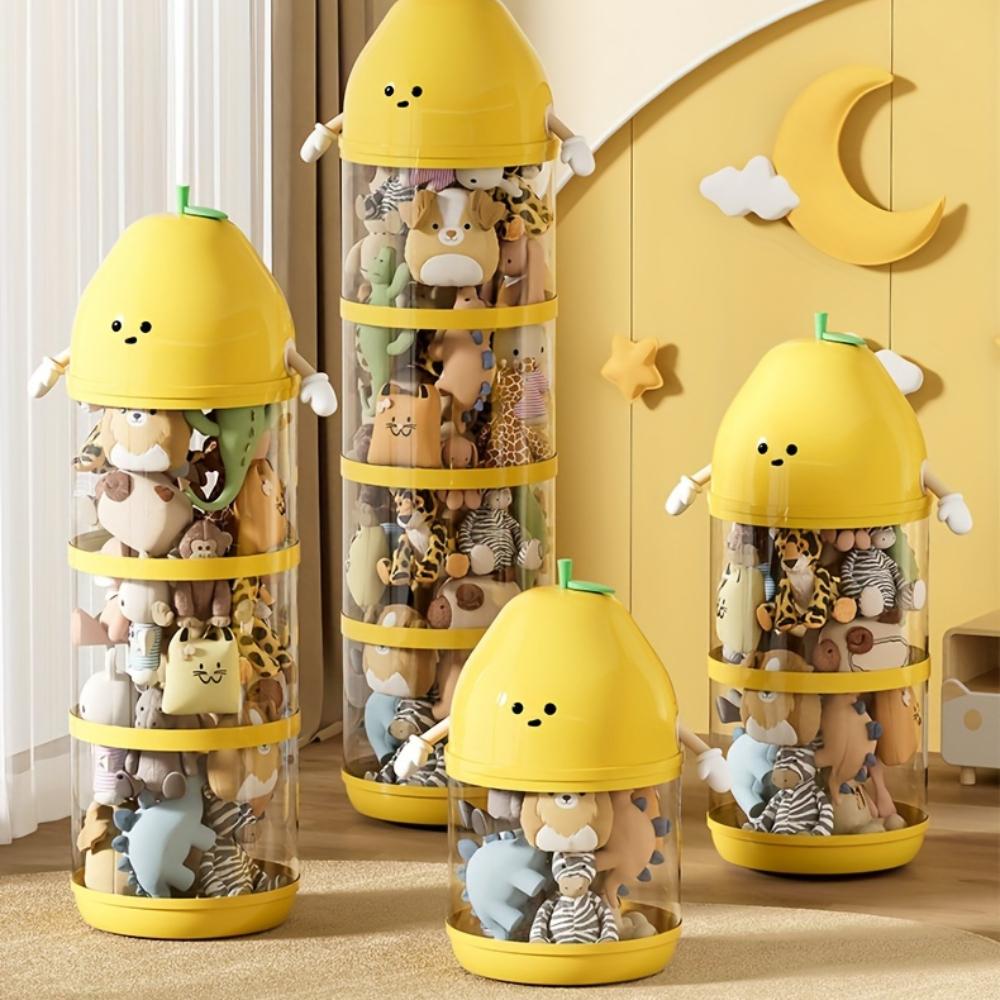 Plush Toy Storage Organizer,Stackable Transparent Cylindrical Containers with Lids, Large Capacity for Dolls,Muppets,Playroom Organizer,Playful Design