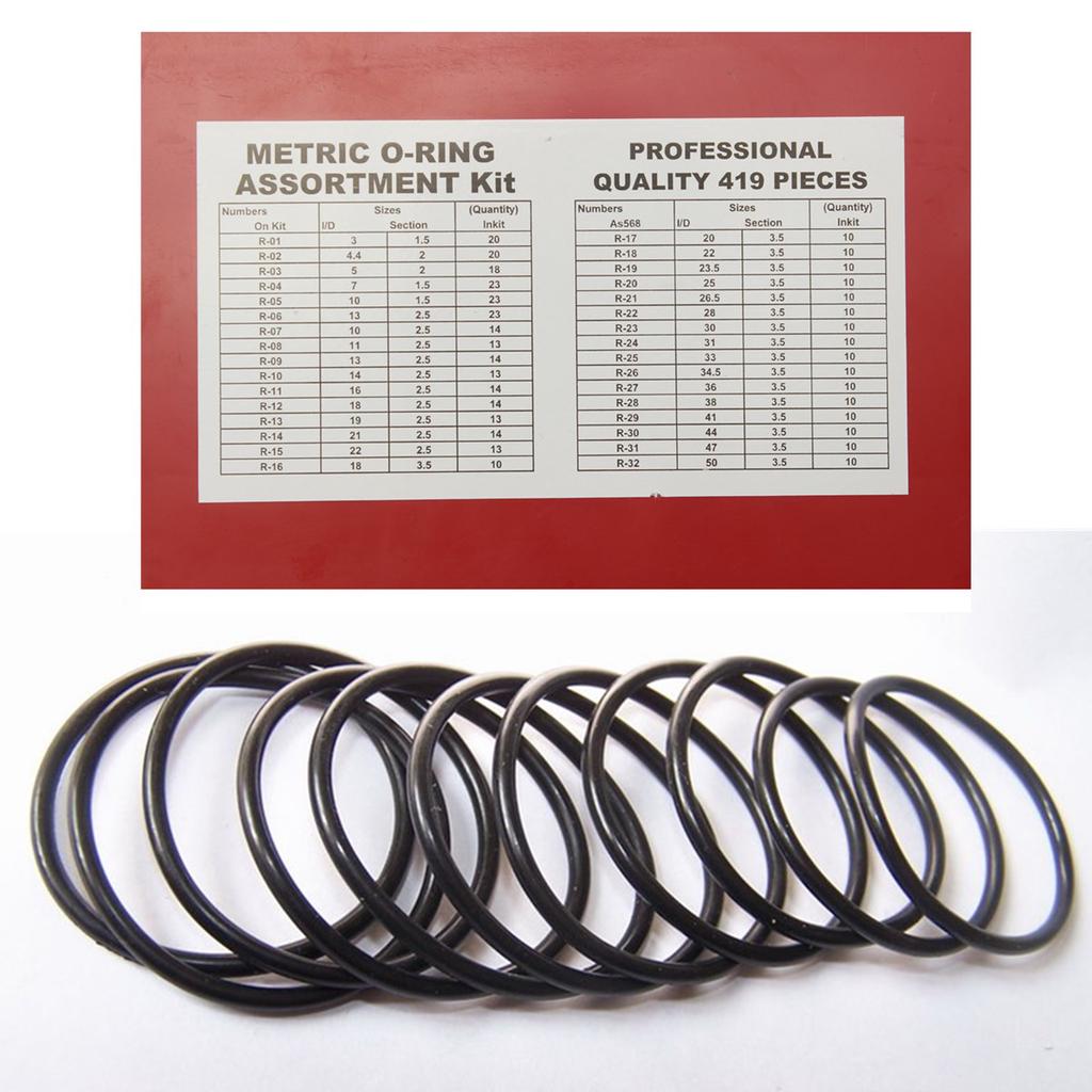 419Pcs Assorted O Ring Rubber Seal Assortment Set Kit Garage Plumbing with Case for General Plumbers LS
