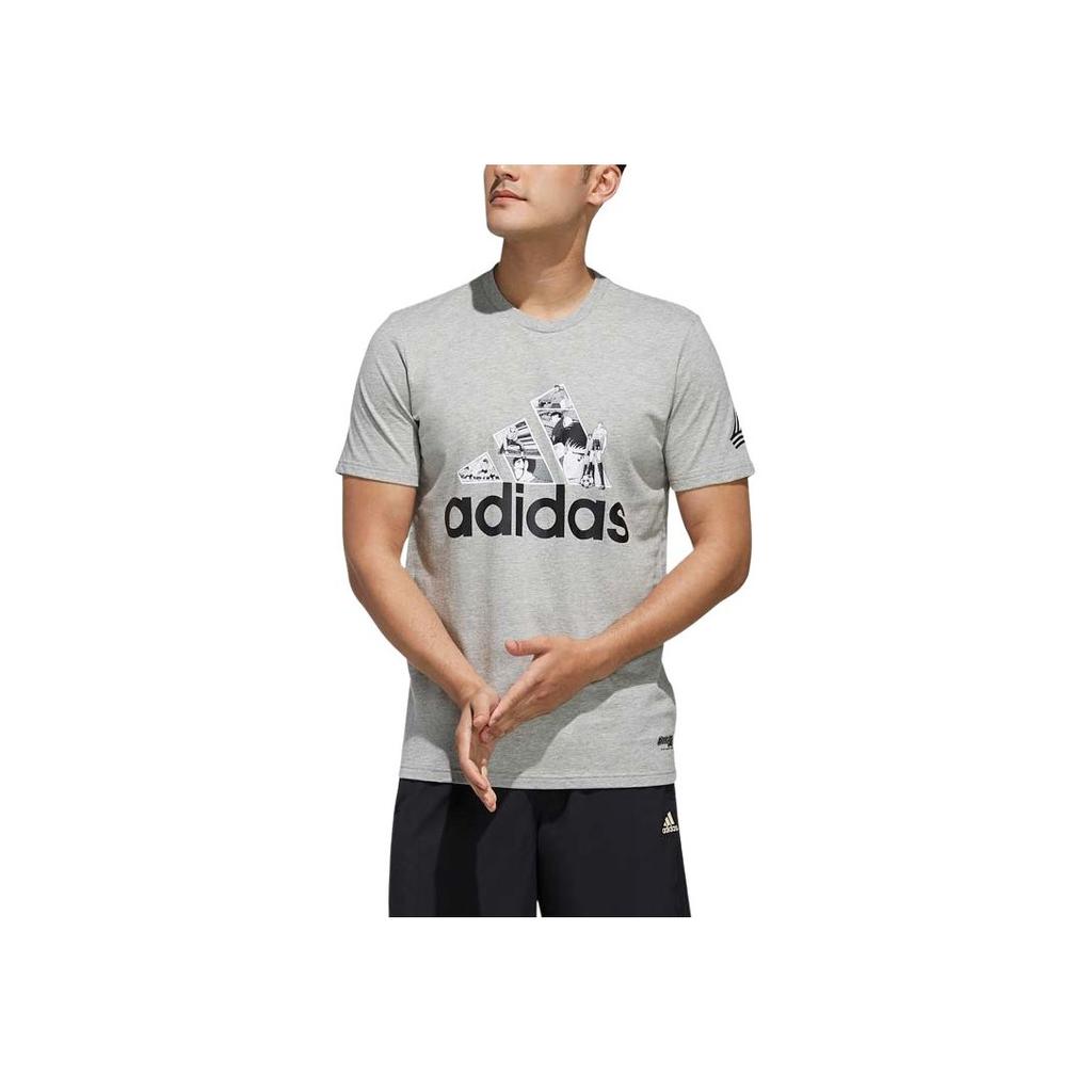 adidas T-shirt a maniche corte morbida e confortevole Tsubasa, delicata sulla pelle, da uomo, grigio medio, con motivo Fiore di Pietra FJ6229
