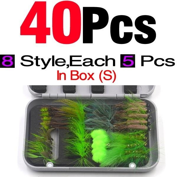 MNFT 1set (40/56PCS) Fly Fishing Flies Combo Green Series Artificial Insects Bait Fishing Lure Hooks With Fly Box