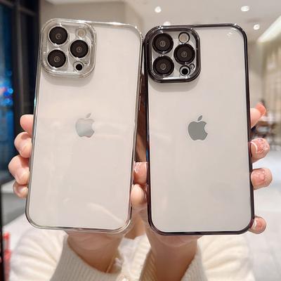 Bevonatolt Átlátszó Puha Szilikon Ütésálló Telefon Tok iPhone 13 Pro Max-hoz Lencsevédővel