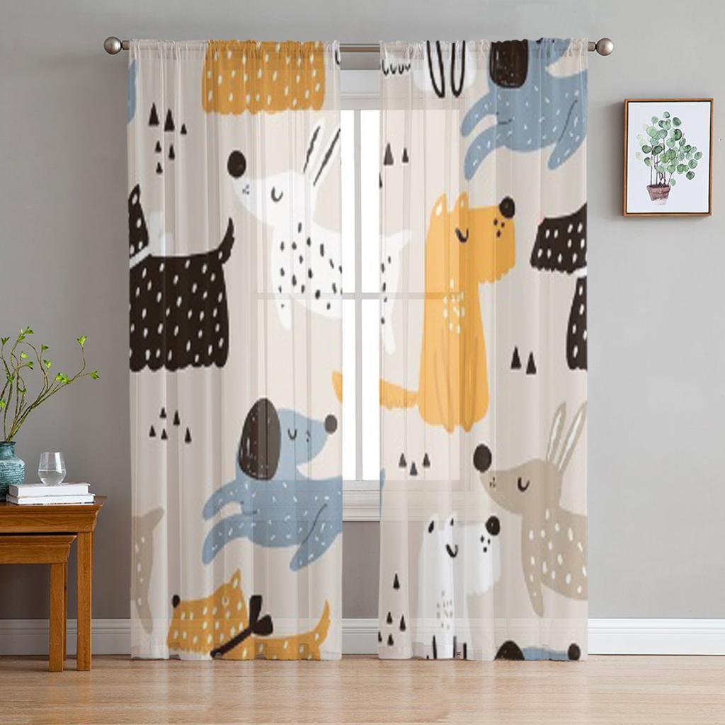 Cartoon Hunde Tüll Vorhänge für Wohnzimmer Sheer Vorhang Schlafzimmer Schleier Organza dekorative Fenster Behandlungen