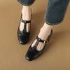 Fashion 2024 Spring Mary Janes Genuine Leather Women Shoes Square Toe Thick Heel Women Buckle Strap Commute Pumps Retro High Heels