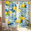 2Pcs, Multicolor, Lemon And Blue Mediterranean Tile Print Curta, For Bedroom And Living Room, Rod Pocket Style