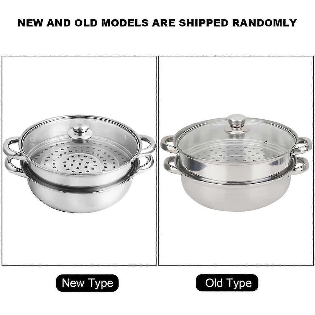 Steamer Pot Stainless Steel Stack 2-Layer Steamer Pot Set with Visible Glass Lid Cookware Kitcken Tool for Cooking Vegetables, Seafood, Soups, Stews a