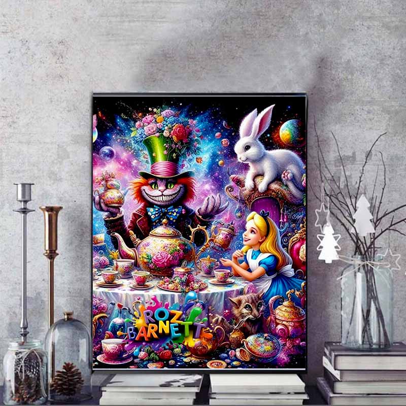 Disney 5D DIY Diamond Painting Alice in Wonderland Mad Hatter Tea Party Psychedelic Illustration Embroidered Mosaic Cross Stitch Home Decor Gift Craft