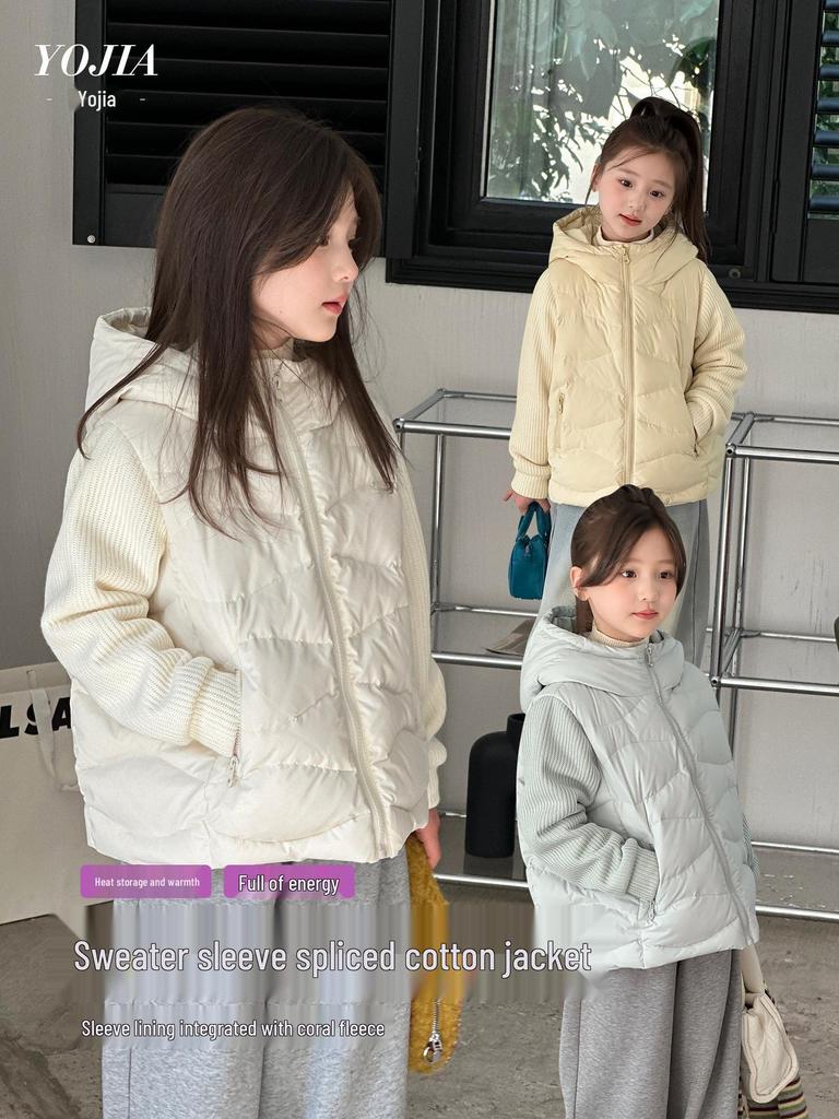 YOJIA Mädchen Winterjacke mit Baumwollpolsterung, Neuer Stil 2025 mit Stilvollem Patchwork, für Grundschüler.