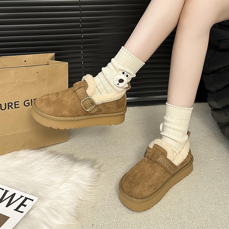 Thick-soled Birkenstocks 2025 Winter New Women's Velvet Non-slip Warm Fluffy Cotton Shoes Flat-soled Bread Shoes Cotton Shoes