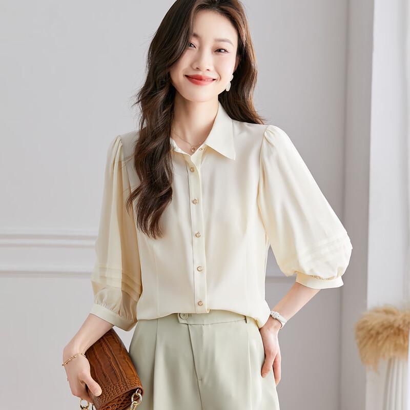 

Srcr Women s 100% Mulberry Silk Lantern Sleeve Shirt M