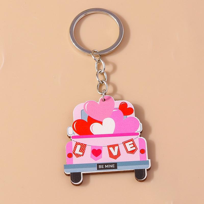 Romantic Wood Keychain Charms Love Heart Lip Keyrings Pendants for Women Girls Handbag Decor DIY Valentine's Day Key Chain Gifts