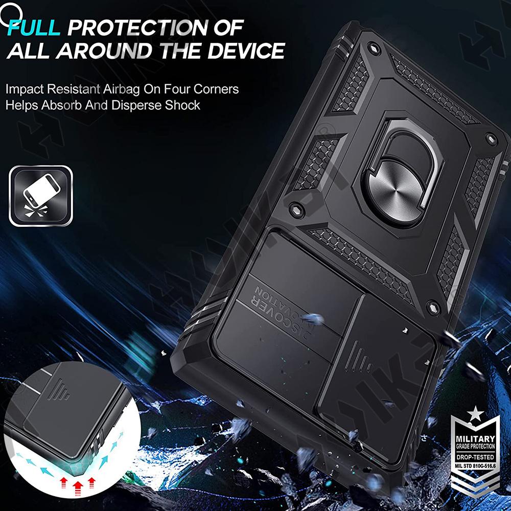 Fodral för Samsung S23 S22 S21 S20 Fe Note 20 Ultra Plus A53 A33 A52s A52 A32 5g Heavy Duty med kamera 360 graders Kickstand Cover