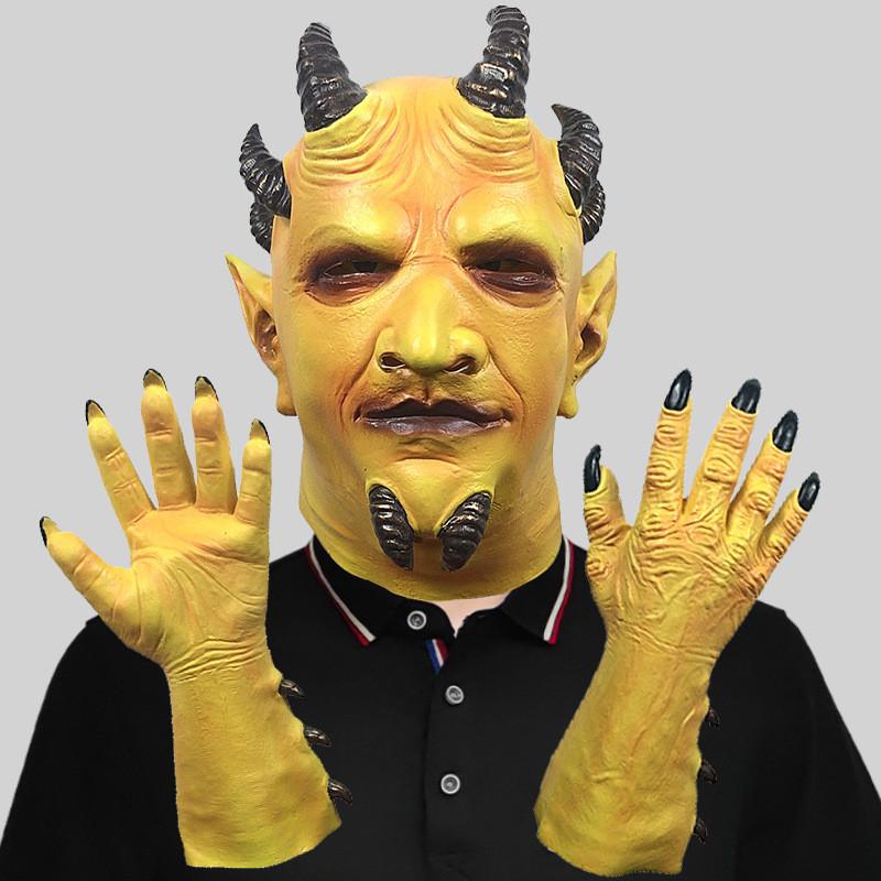Gruselige Sechseck-Dämonenmaske und Handschuh-Set für Halloween-Partys und Kostümveranstaltungen