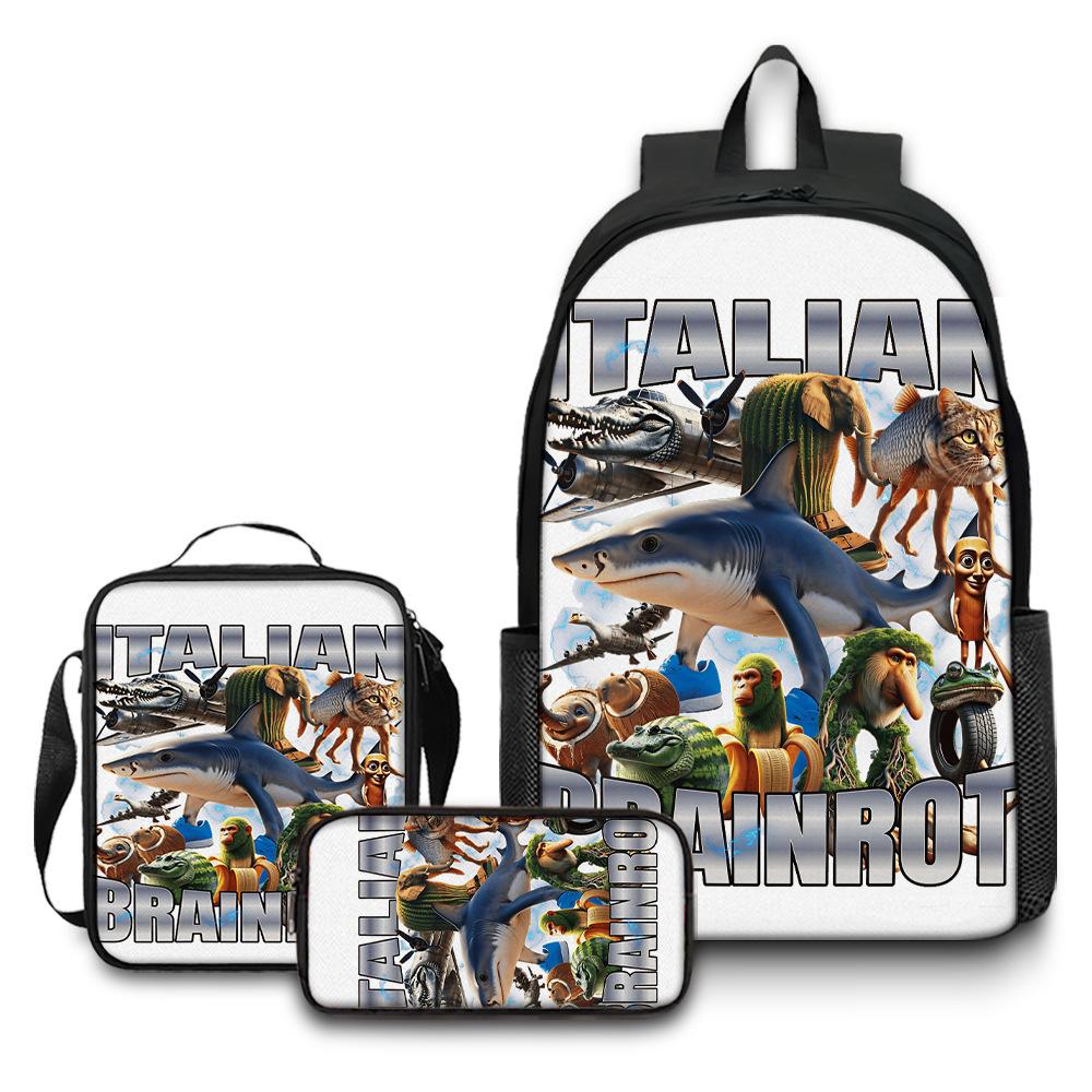 Printed Backpack Wooden Stick Man Shanhaijing School Bag Pencil Case