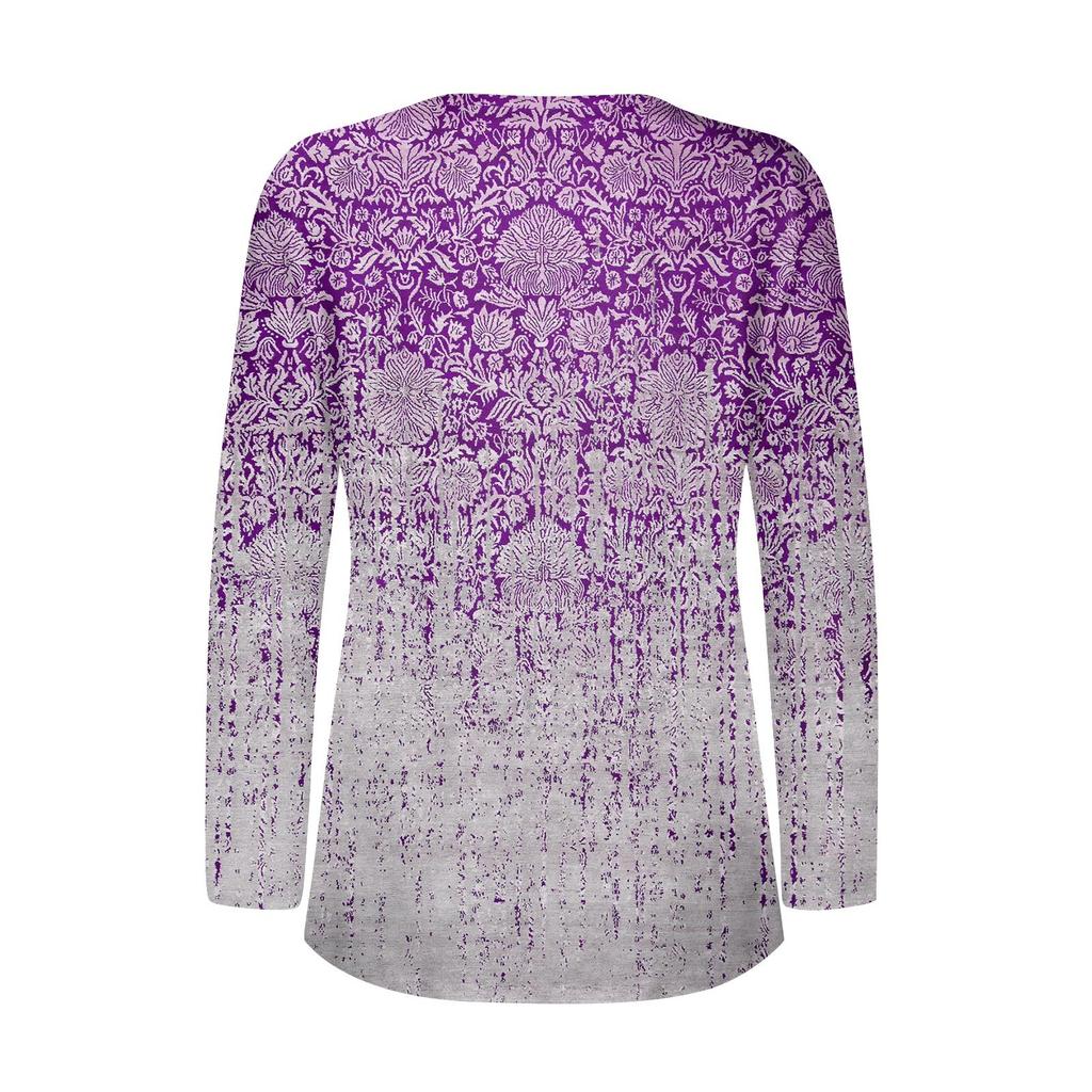 Women's New Button-Down Fashion Print Long Sleeves T-Shirt Slim Top Casual Tops