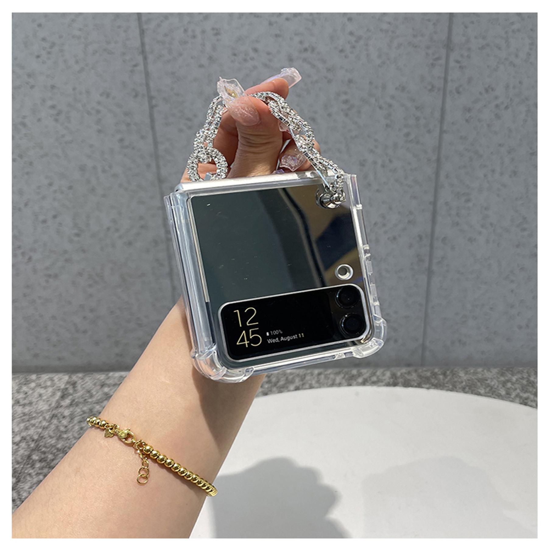 

Корейский блестящий браслет со стразами, зеркальный чехол-цепочка для Samsung Galaxy Z Flip 3 5g Z Flip3 Zflip3 Zflip4, чехол с ремешком