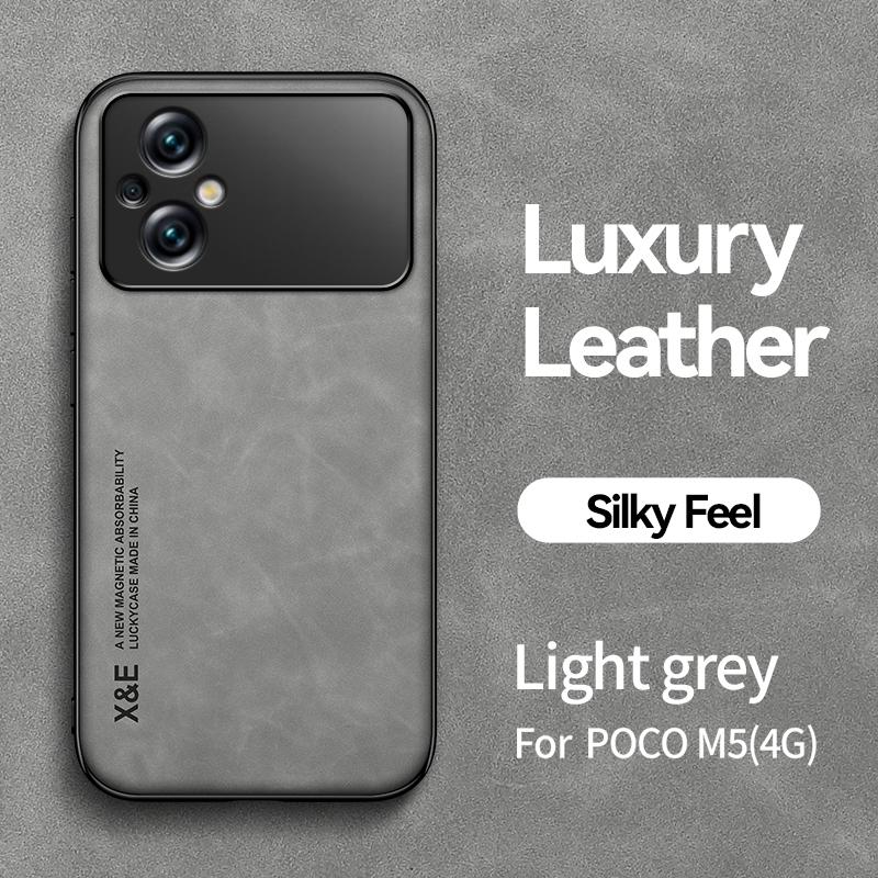 For Poco M5 Case Leather Sheepskin Texture Back Cover Soft Frame Shockproof Phone Case for Xiaomi Poco M5 4G