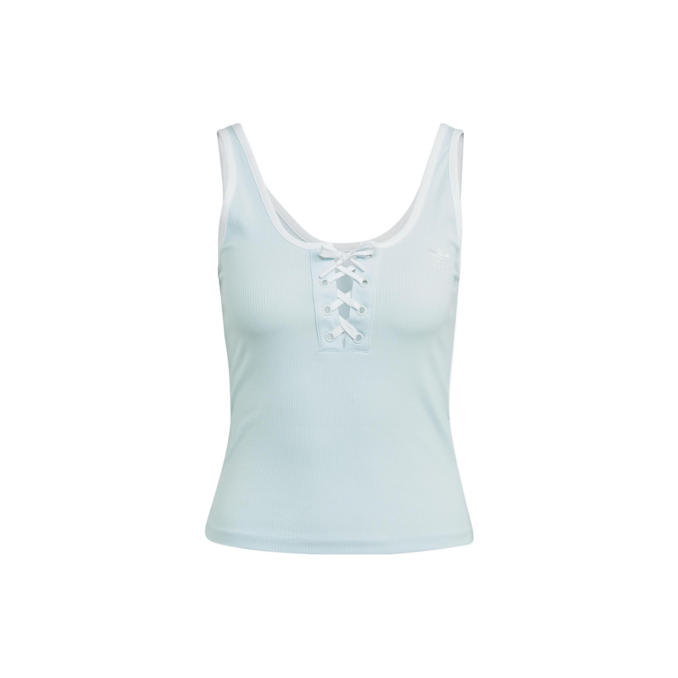 

Adidas Originals Three Leaves Hot Girl Lace-Up Series 2022 Spring Autumn Sleeveless Breathable Fitted Straight Tube Tank Top Women Tops Blue HK5061 S