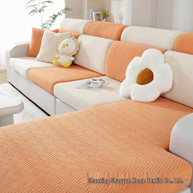 Universal Non-Slip Stretch Sofa Cover - Solid Color, All-Season Full Wrap Cushion Protector