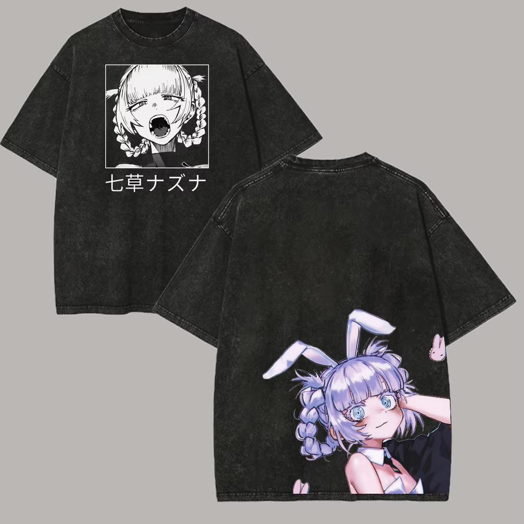 New Summer Unisex Loose Casual Vintage Washed Harajuku Style T-Shirt With Nazuna Manga Print, Anime Call of the Night T-shirt