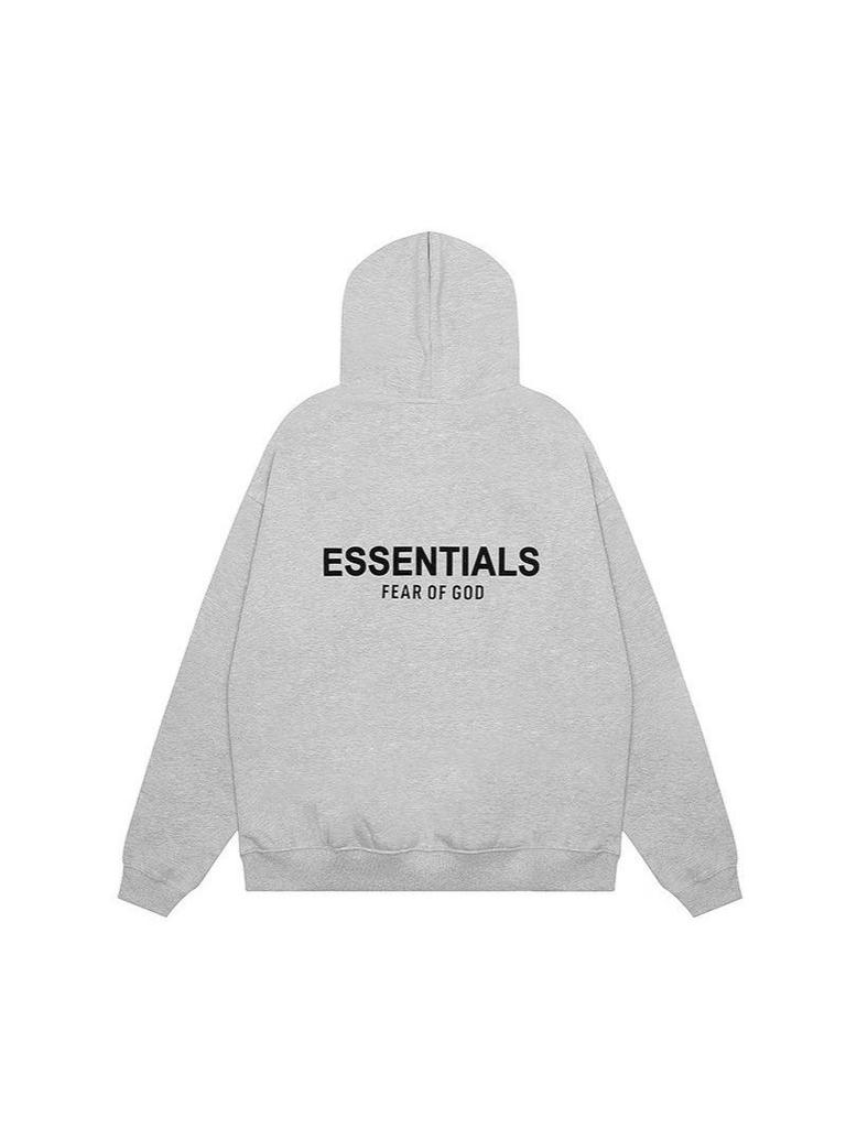 2022 FOG Essentials Black Silicone Hooded Sweatshirt with Letter Flocking Design.
