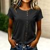Women's Casual Short Sleeve T Shirt Round Neck Button Detail Soft Fabric Relaxed Fit Summer Top