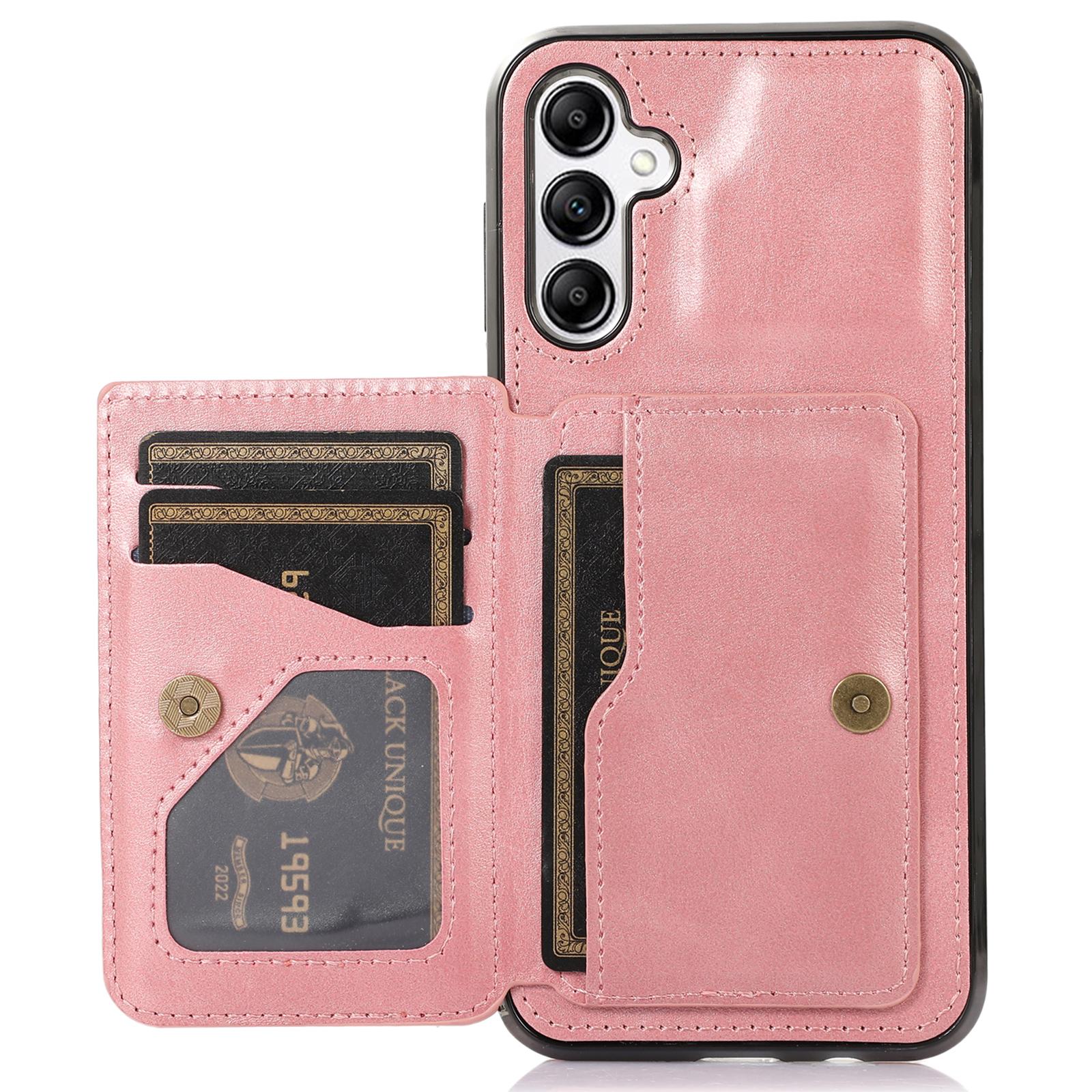 

For Samsung Galaxy A15 4G/5G Case Card Holder Kickstand PU Leather+TPU Phone Cover Rose Gold