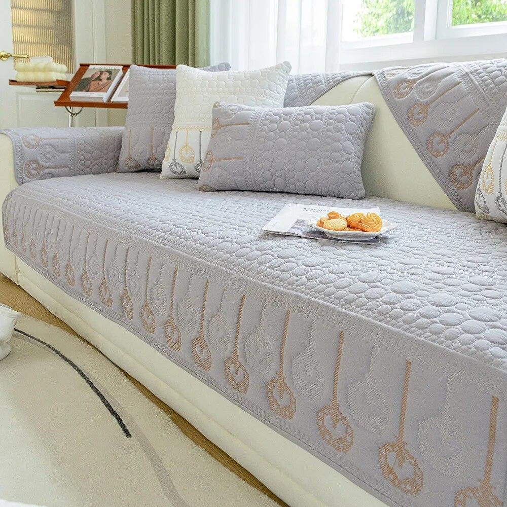 Embroidered Sofa Towel Pillowcase Polyester Cotton Sofas Cushion Anti Slip Wear-resistant Snowflake Patterned Sofa Cover Blanket
