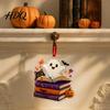Spooky Home Decor Halloween Reading Ghost Hanging Ornament Acrylic Holding Book Pumpkin Mummy Ornament Black Cat Decor 2D Cartoon Bookish