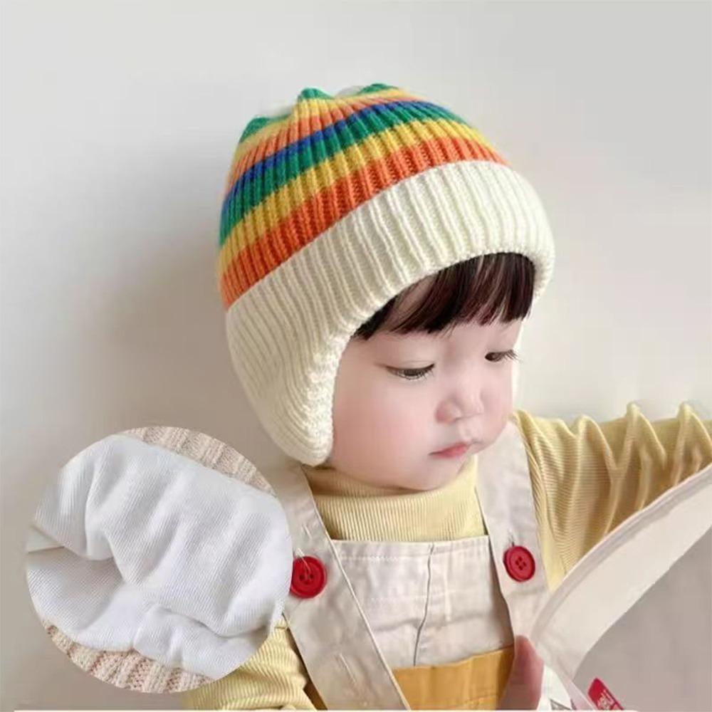Soft Striped Rainbow Hat Korean Beanie Cap Colorful Baby Knitted Hat  Kids