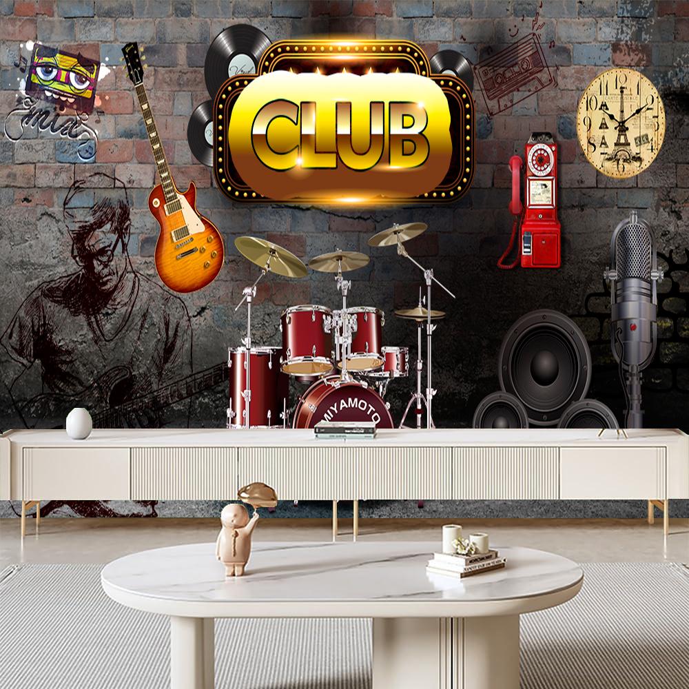 Tapet 3D perete cărămidă retro nostalgic temă muzicală mural de perete decor industrial mural